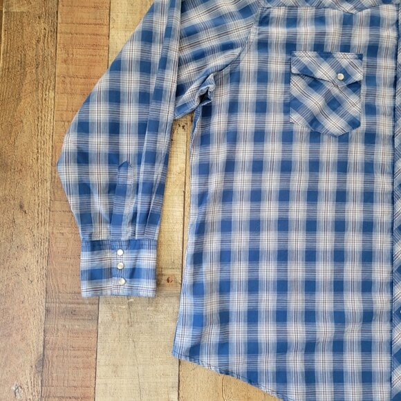 Wrangler Wrancher Men's Blue Plaid Pearl Snap Button-Up Shirt XXL - Picture 8 of 16